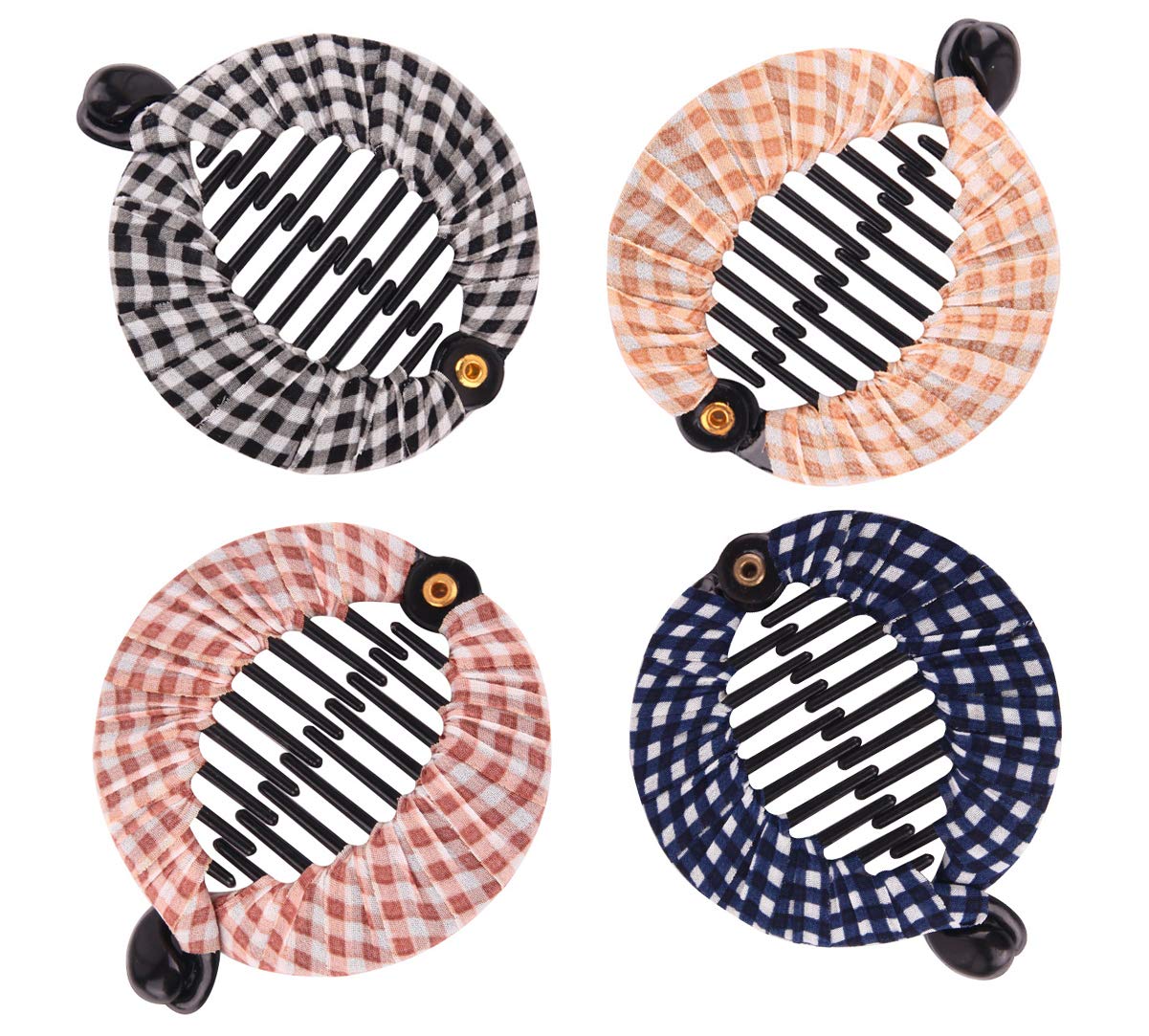 Fodattm Set of 4 Grid Style Wrapped Cloth Banana Hair Comb Hair Clip Women Plastic Fish Shape Hair Clincher Hairgrip Hair Jaw Clips (Large)