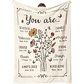 Christian Gifts for Women, Christian Floral Throw Blanket, Birthday Religious Gifts for Women Friendship, Inspirational Scripture Faith Gift for Friend, Sister, Mom, Daughter (50'' x 60'', Beige)