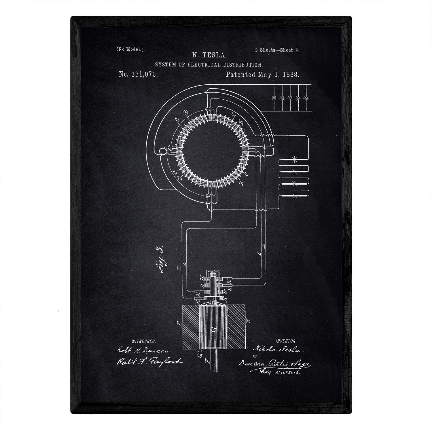 Nacnic Poster patented electrical distribution system. Sheet with old design patent A3 size with black background