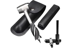 HNONPW Bushcraft Gear for Survival Settlers Bushscraft Hand Auger Wrench with Flint Scotch Eye Wood Drill Peg and Manual Hole Maker Multitool with leather Case Camping Bushcrafting and Outdoor Backpacking