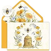 JarThenaAMCS 24 Pack Bee Thank You Cards with Envelopes and Stickers Watercolor Bee Flower Greeting Cards Blank Note Cards for Spring Summer Baby Shower Birthday Party Supplies, 4 x 6 Inch