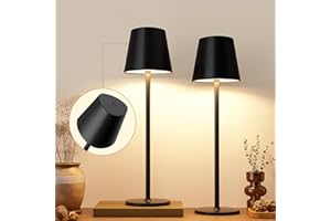 Kakanuo Cordless Table Lamp, 3 Color Stepless Dimming, 5000mAh Rechargeable Battery Powered, Outdoor LED Lamps, for Dining Room, Living Room, Bedroom, Bar, Cafe, Restaurant, Patio, Camping - Black