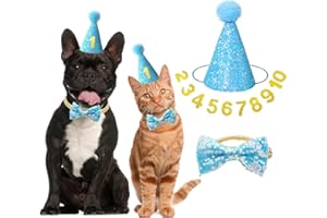 IDOLPET Dog Cat Birthday Hat Dog Cat Girl Boy Birthday Party Hat with Cute Bow Tie for Small Medium Puppies Dogs Cats Dog Wedding Collar Outfit (Blue)
