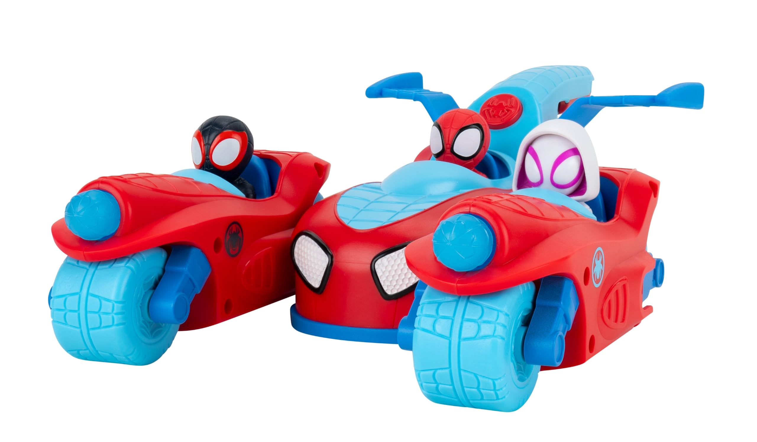 Photo 1 of MARVEL Spidey and His Amazing Friends Spidey Team Split Racer - 8.5-Inch Three-in-One Vehicle with Web Darts, Sound Effects, and Phrases