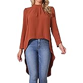 Seta T Women's High Low Tops Long Sleeve Back Keyhole Round Neck Asymmetrical Hem Tops Dressy Casual Blouse