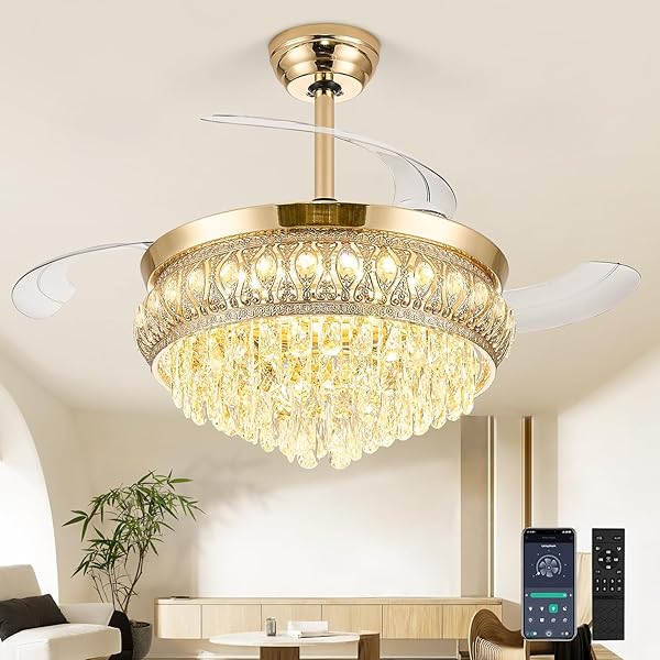 STYLORAVIVE 42″ FANDELIER CEILING FAN WITH LIGHT, CRYSTAL...