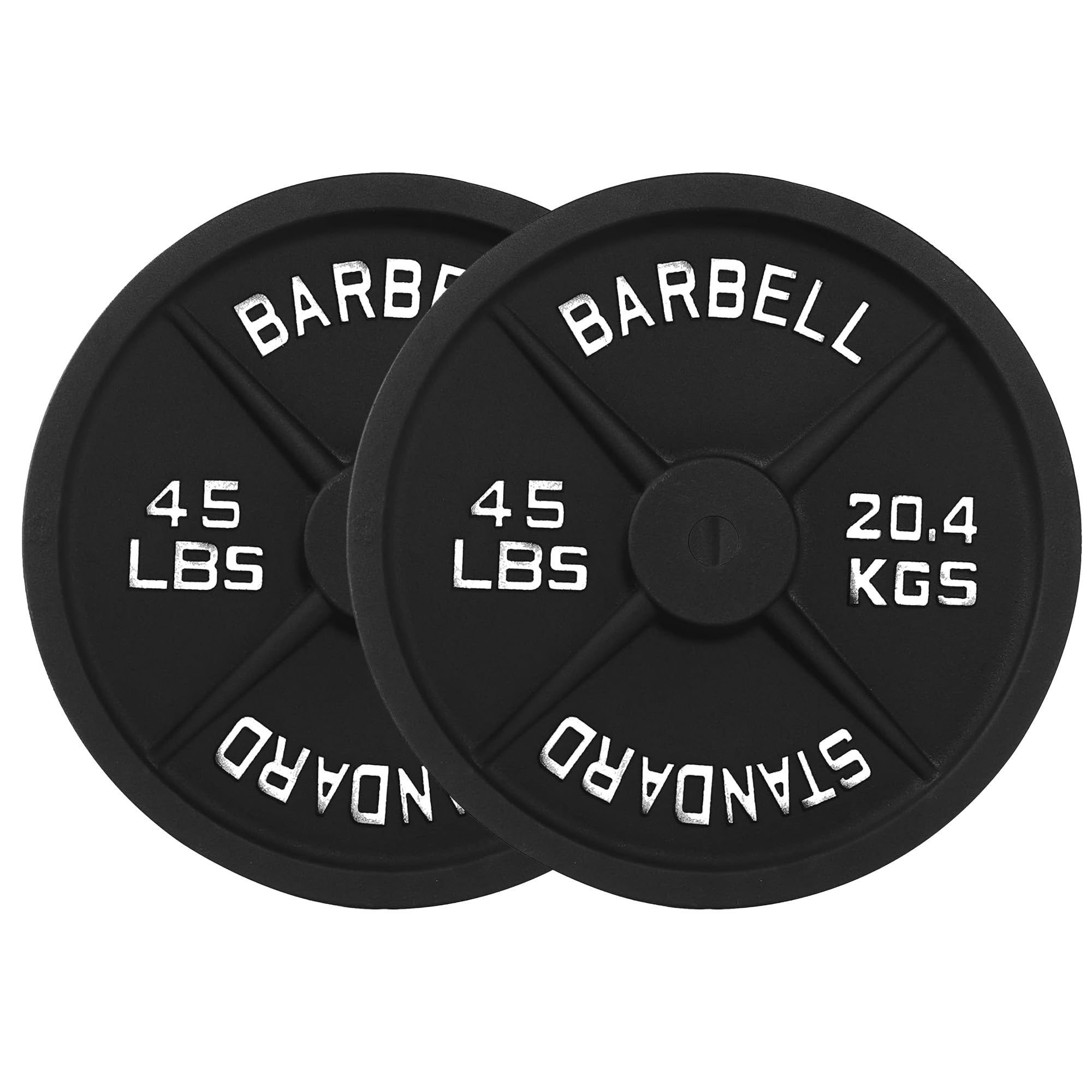 Photo 1 of ?45LB Pair?1" Cast Iron Weight Plates | (2) x 45LB Black Plates with Silver Numbers | For Standard Barbell Bars & Home Gyms