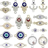 Kinteshun Evil Eye Charm Pendant Connector Bracelet Bead Rhinestone Enamel Eye Hamsa Hand Charm Linker for DIY Jewelry Making Findings (20pcs)