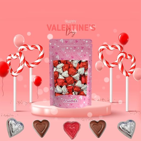 FRUIDLES HAPPY VALENTINE’S DAY MILK CHOCOLATE HEARTS IN BAG, CREAMY CHOCOLATY HEARTS IN RED AND SILVER FOILS, HOLIDAY TREATS, INDIVIDUALLY WRAPPED, KOSHER CERTIFIED DAIRY (HALF-POUND)