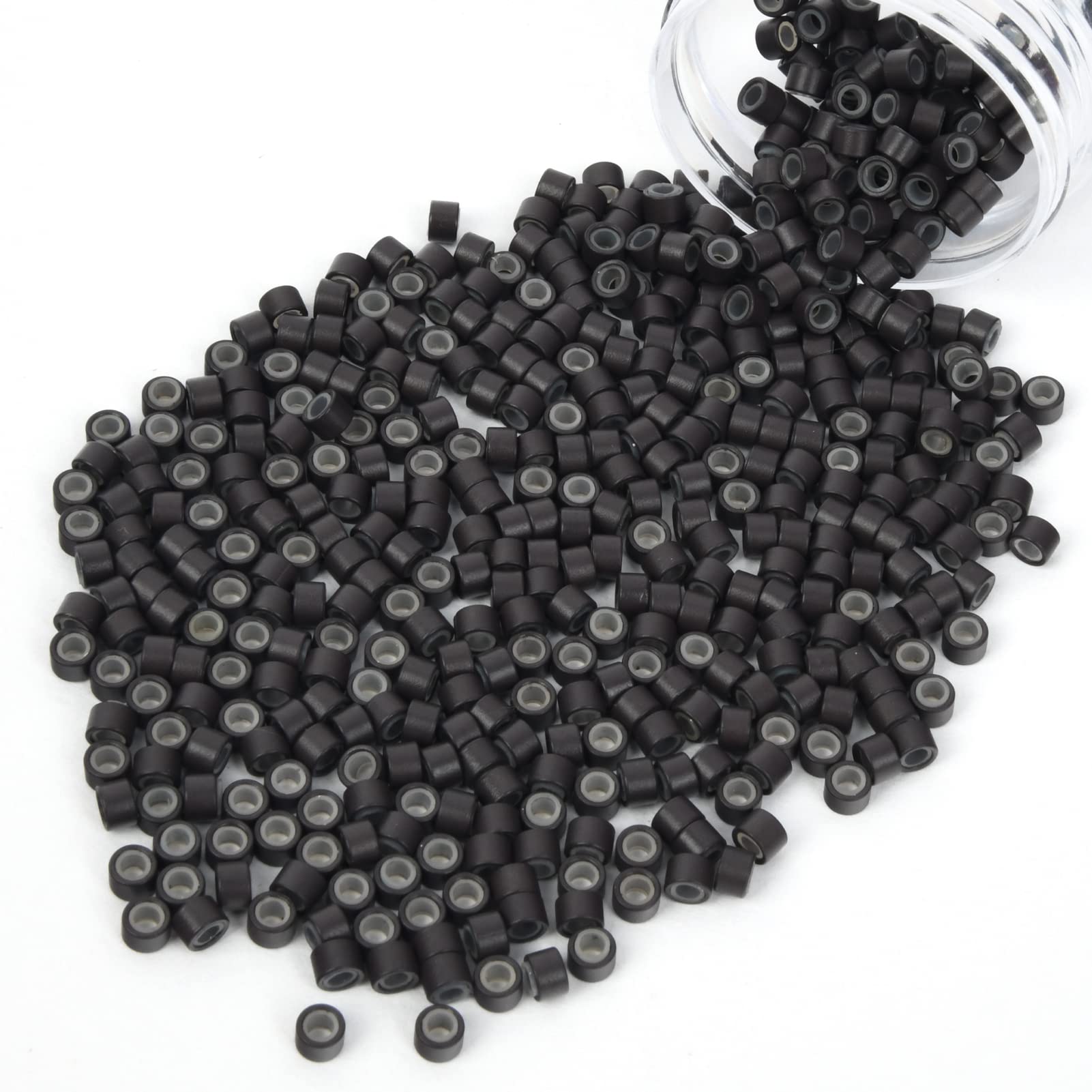 Vlasy 200 Pcs Silicone Micro Rings for I Tip Hair Extensions 5mm Micro Nano Beads Micro Links Hair Beads (Dark Brown) — image 1