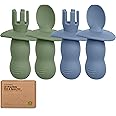 KeaBabies 4-Pack Silicone Baby Spoons and Forks Set - Baby Spoon Self Feeding, BLW Baby Utensils 6-12 Months, Baby Led Weaning Feeding Spoon, Teething Infant Baby First Food Training Pre Spoon(Slate)