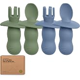 KeaBabies 4-Pack Silicone Baby Spoons and Forks Set, BLW, BPA-Free (Slate) | Baby Led Weaning Utensils 6-12 Month, Easy to Hold Self Feeding Toddler Spoon &amp; Training Fork, Teething Baby Eating Essential