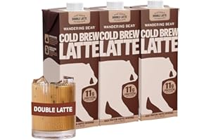 Wandering Bear Double Latte Organic Cold Brew Coffee — 32 fl oz, 3 pack - Creamy High-Protein Cold Brew Latte, 11 g Protein, Only 100 Calories, 5 g Sugar, Double Shot Strength (Shelf-Stable)