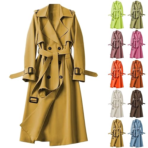 Winter Coats For Women Trench Coats for Women Lightweight Long Sleeve Winter Jackets for Women UK with Belted Shoulder Epaulets Slim Fit Jacket Trench Coat Windproof Button Fastening Coats