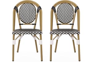 French Inspired Outdoor Bistro Chairs Set with Aluminum Frame and Polyethylene Rattan Wicker Finish(White+Black)