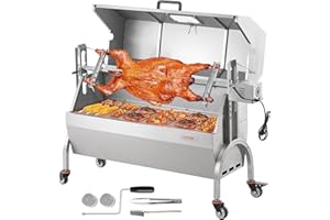 VEVOR Rotisserie Grill with Hooded Cover Roaster, 46 Inch 198Lbs Capacity, BBQ Outdoor Pig Lamb Rotisserie Roaster, Electric 52W Motor Stainless Steel Roasterfor Camping Outdoor Barbecue