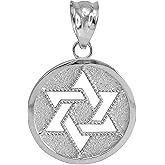 .925 Sterling Silver Jewish Six Pointed Star of David Magen Judaica Hexagram Round Medal Pendant Necklace - Choice of Pendant Only or Chain Length