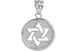 CLADDAGH GOLD .925 Sterling Silver Jewish Six Pointed Star of David Magen Judaica Hexagram Round Medal Pendant Necklace - Choice of Pendant Only or Chain Length