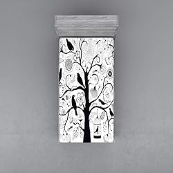 Ambesonne Black and White Fitted Sheet, Tree with