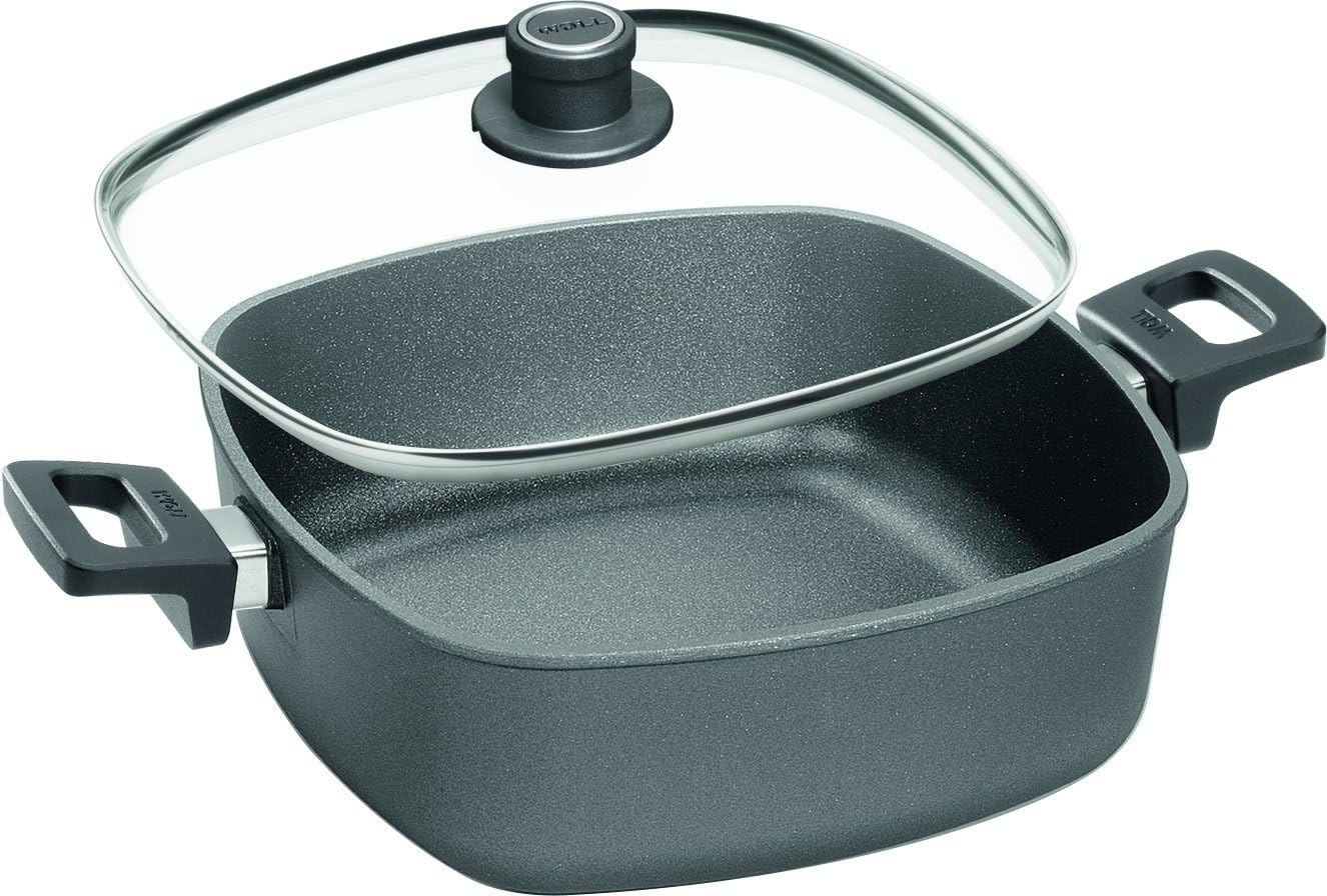 Woll1028NL Square Serving Pan with Side Handles, 28 cm x 28 cm x 6.0 cm, Safety Glass Lid, in Gift Box