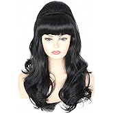 Topcosplay Women Wigs Black Beehive Wigs Bouffant Wig Long Wavy Halloween 60s 70s Costume Party Wig