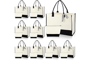 16 Pcs Canvas Tote Bags and Cosmetic Pouches Bulk, Shopping Tote Bags with Handle Set for Bridesmaid Gifts, Travel, Beach, Da