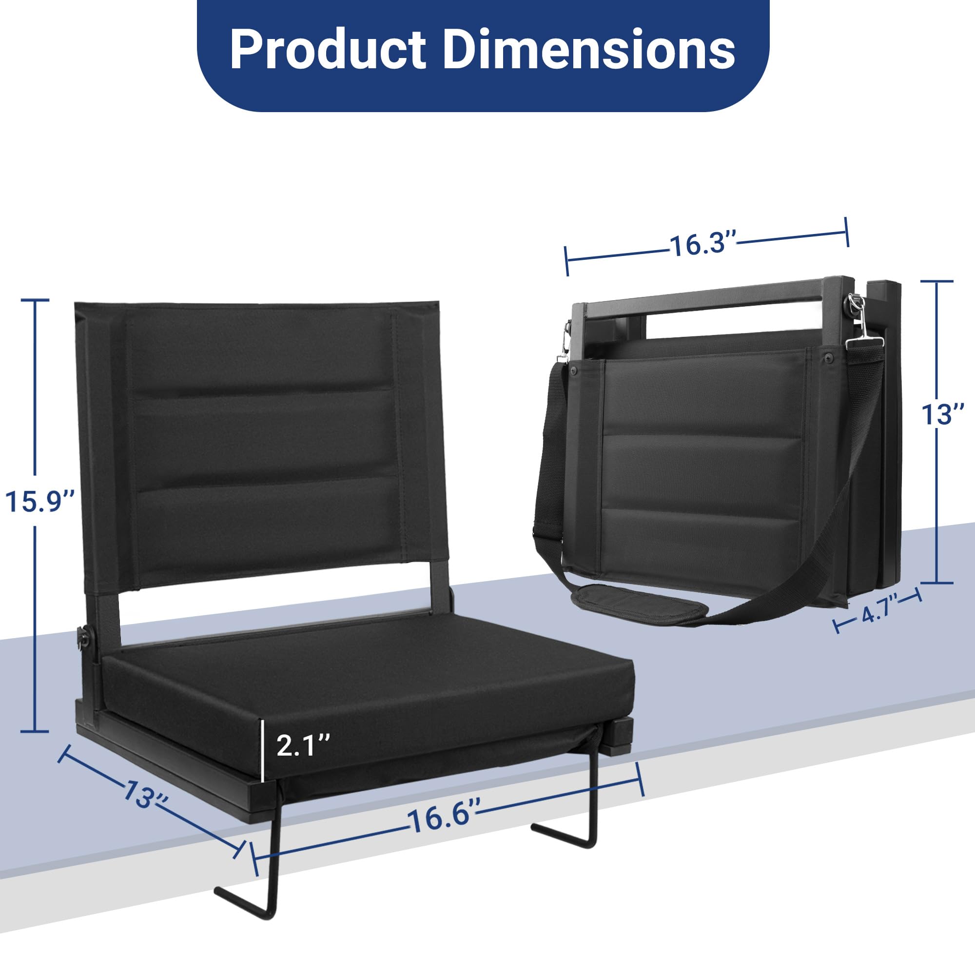 Stadium Seats for Bleachers with Back Support, Portable Bleacher Seats with Thick Padded Cushion and Shoulder Strap, Wide Stadium Seat Chair Includes Hooks, Cup Holder and Side Pocket