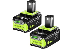 KINGTIANLE 8.0Ah 18V Battery for Ryobi: Replacement Compatible with Ryobi 18V ONE+ Lithium-ion P108 P102 P103 P105 P107 P189 Cordless Power Tools, 2 Pack