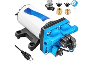 YEYETUO 115V Electric Water Pressure Booster Pump, 5.5GPM 55 PSI RV Fresh Electric Water Diaphragm Pumps, include Garden Hose Adapters for RV, Marine, Yacht