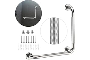 IHANSEE L-Shaped Angled Grab Bar 16x16 Inch Chrome Anti-slip Knurled Shower Handle Wall Mount, Stainless Steel Shower Bars Safety for Seniors Injured Balance Support, Handicap Grab Bars for Bathtubs & Showers