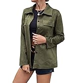 SOMTHRON Women's Faux Suede Shirt Jacket Soft Lapel Snap Button Down Solid Oversized Shacket Coat
