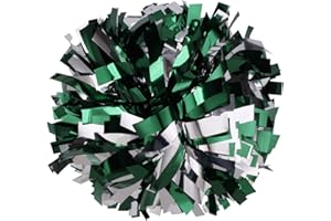 ICOBUTY Metallic Cheerleader Cheerleading Pom Poms 6 inch 1 Pair (Forest Green/Silver)