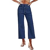 luvamia Wide Leg Jeans for Women Pull On Trendy High Waisted Cropped Jeans Denim Pants Stretchy Baggy with Patch Pockets
