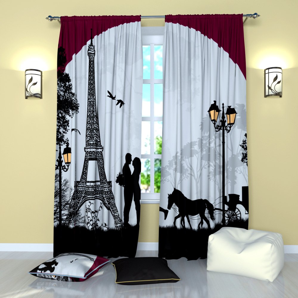 Paris Curtains By Factory4me Paris Romanticism Curtain Panel Set Of 2 Window Treatment Bedroom Kitchen Living Kids Room Polyester W104 X L96