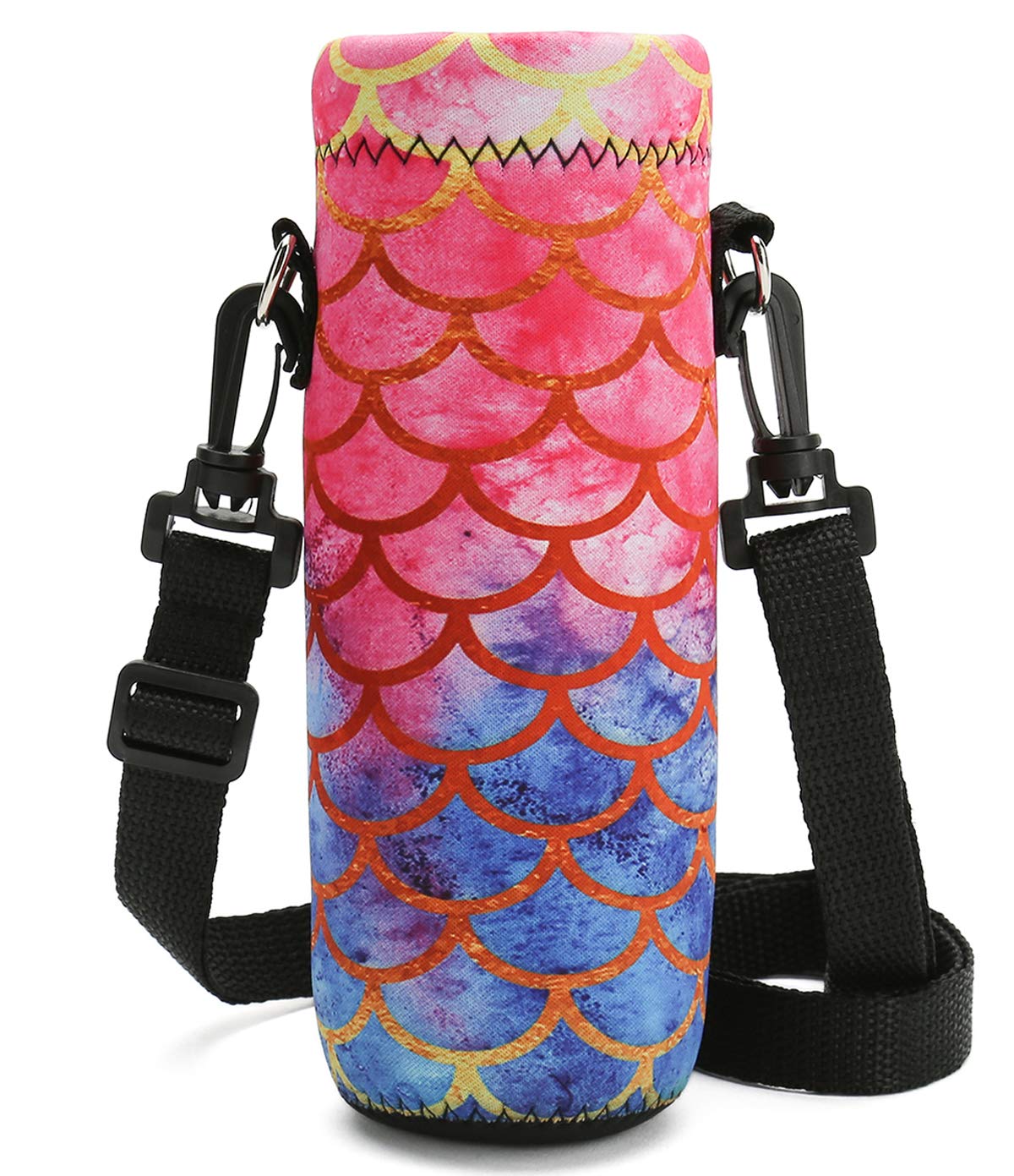 Photo 1 of RICHEN Neoprene Water Bottle Carrier Bag with Adjustable Shoulder Strap,Insulated Water Bottle Cover for 500ml/16oz Stainless Steel/Glass/Plastic Bottles (Mermaid Scale,500ml)