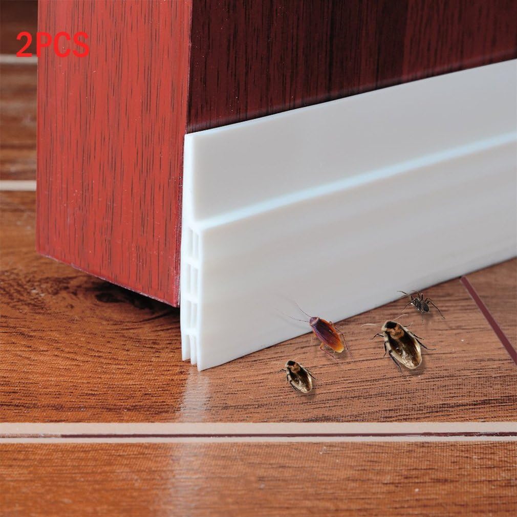 Abseed 2 x Door Seal Door-Floor Seal Strip Sound Insulation Window Seal Hot and Cold Blocker Watertight Rubber Strip 100 x 5 cm, white