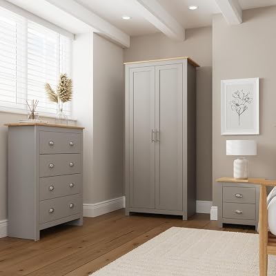 GFW Lancaster 3 Piece Bedroom Set Grey Bedside Cabinet Chest Of Drawers Wardrobe