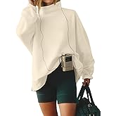 TERIVEEK Womens Mock Neck Sweatshirts Oversized Fleece Turtleneck Long Sleeve Loose Fit Drop Shoulder Pullover Tops