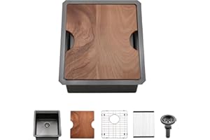 BoomHoze Black Undermount Bar Sink, 12 x 15 Inch Black Stainless Steel Undermount Small Basin Wet Bar Single Bowl RV Kitchen Sink with Cutting Board