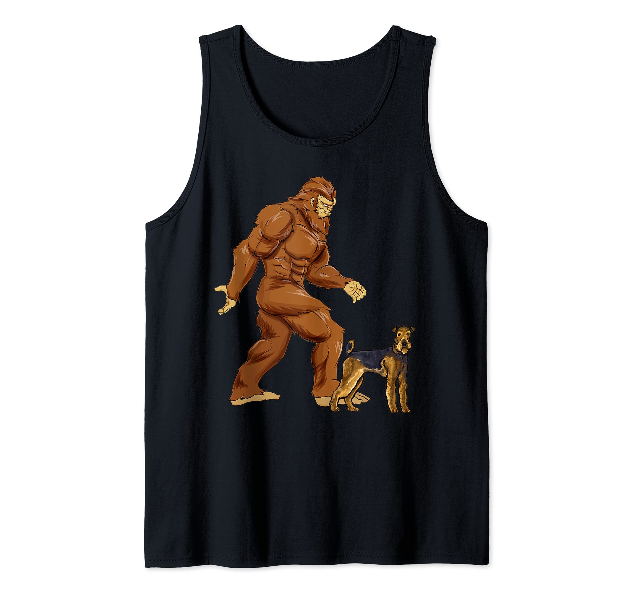 Funny Bigfoot Walking Airedale Terrier Sasquatch Dog Tank Top