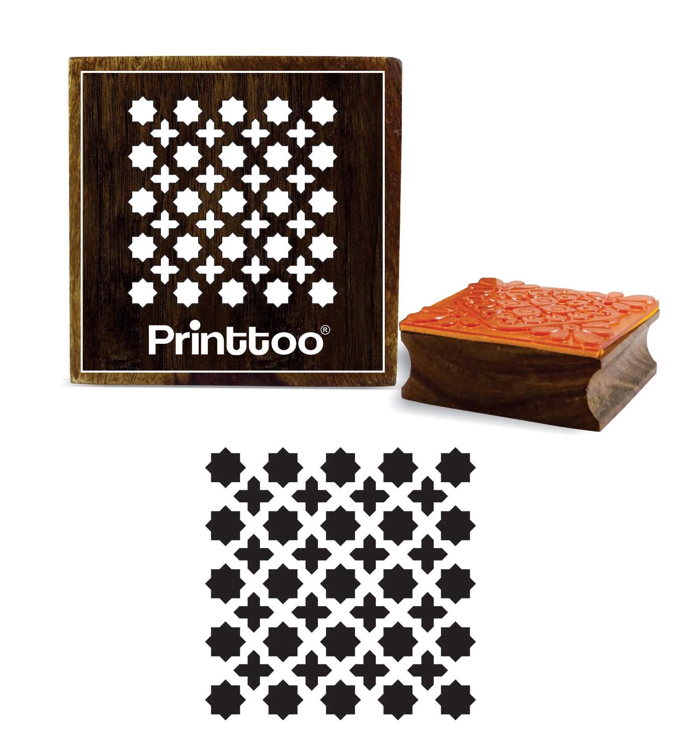 Printtoo Square Geometric Pattern Scarp-Booking Stamp Wooden Rubber Stamps-3 x 3 Inches