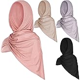 Vabean 4 Pcs Instant Hijab for Women Jersey Hijabs Pinless Ramadan Islamic Muslim Head Wraps Premium Head Scarf Shawl turban