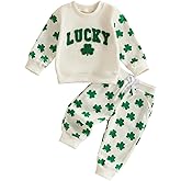 Yuufuniy Toddler Baby Boy Girl St Patricks Day Outfit Lucky Embroidery Waffle Long Sleeve Sweatshirt Pants Spring Clothes Set
