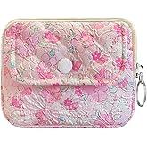 Modacarry Cotton Quilted Floral Coin Pouch with Cute Prints Zipper for Women Girls (FLOWER WHITE RABBIT)