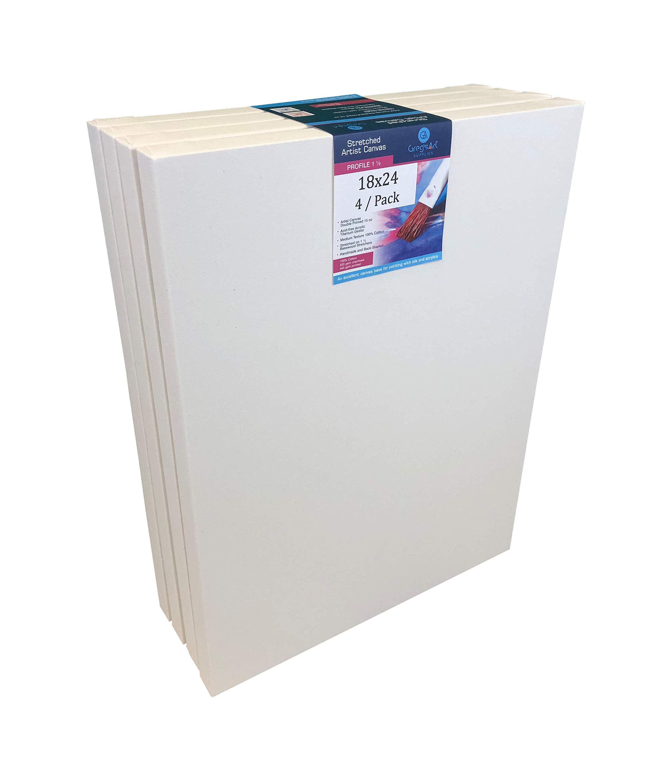 Photo 1 of 18x24 | 4 Pack | Stretched Gallery Artist Canvas | 1.5 Inch Deep | Premium Quality | Suitable for All Painting Mediums | Handcrafted in North America