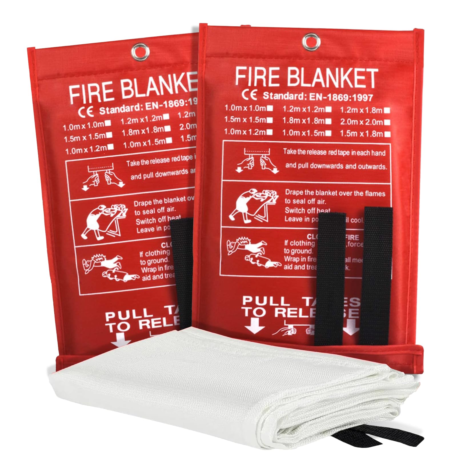 ougist Fire Blanket 2-Pack Emergency Fire Safety Equipment - 1M x 1M Fiberglass Fire Retardant Sheets for Kitchen, Home, Car & Camping