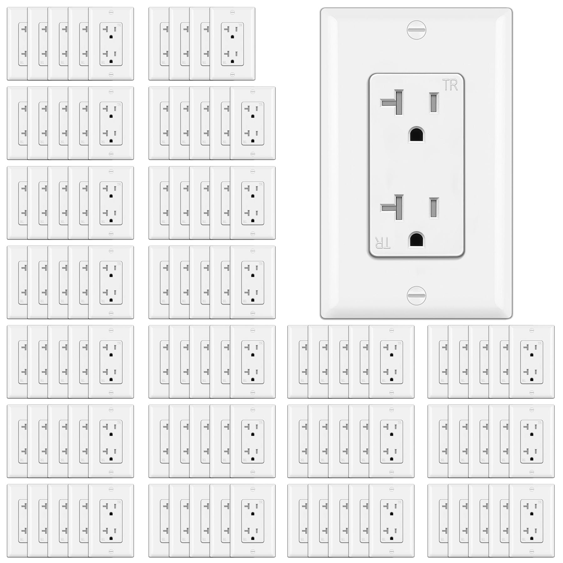 Photo 1 of BESTTEN 100 Pack 20 Amp Decor Electrical Wall Outlet, Decorator Tamper-Resistant Receptacle, Wallplate Included, Residential and Commercial Use, 20A/125V/2500W, UL Listed, White