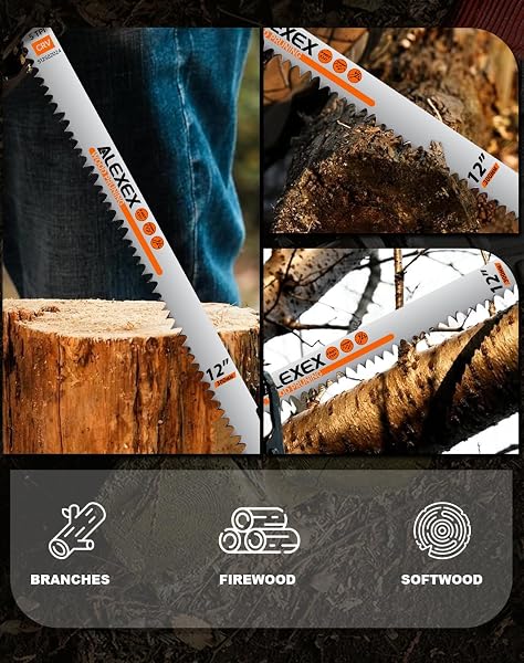 8 PACK 12 INCH 5 TPI WOOD PRUNING RECIPROCATING SAW BLADES FOR TREE TRIMMING AND WET WOOD CUTTING, CR-V SAWZALL BLADES WITH FLEAM-GROUND TEETH FOR LONGER LIFE AND FASTER CUTTING SPEED, 1 X HANDLE