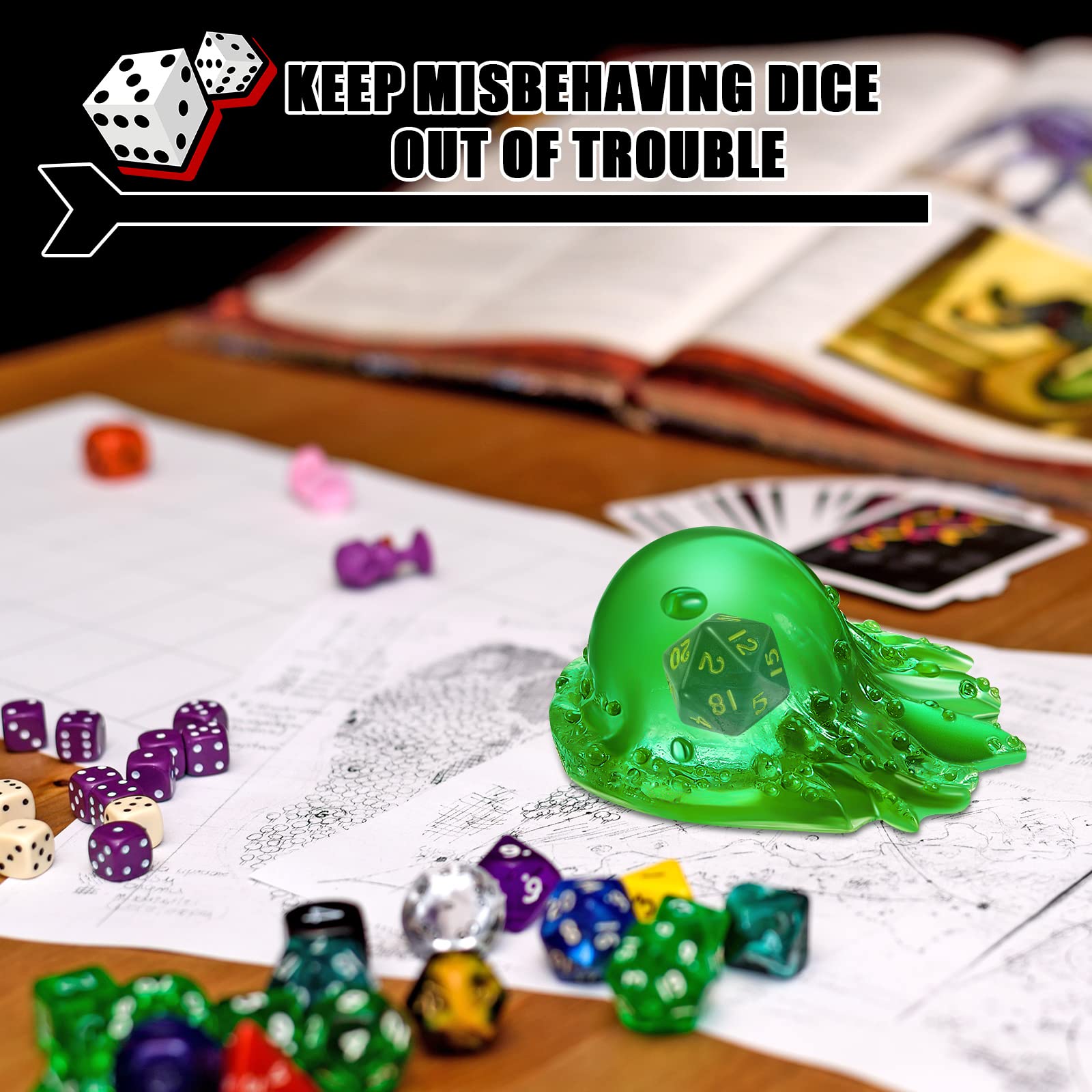 Deekin Dice Jail Gelatinous Cube Dice Prison Resin Cage Translucent Miniature Accessory for Table Game Party Gatherings Gifts(Green)
