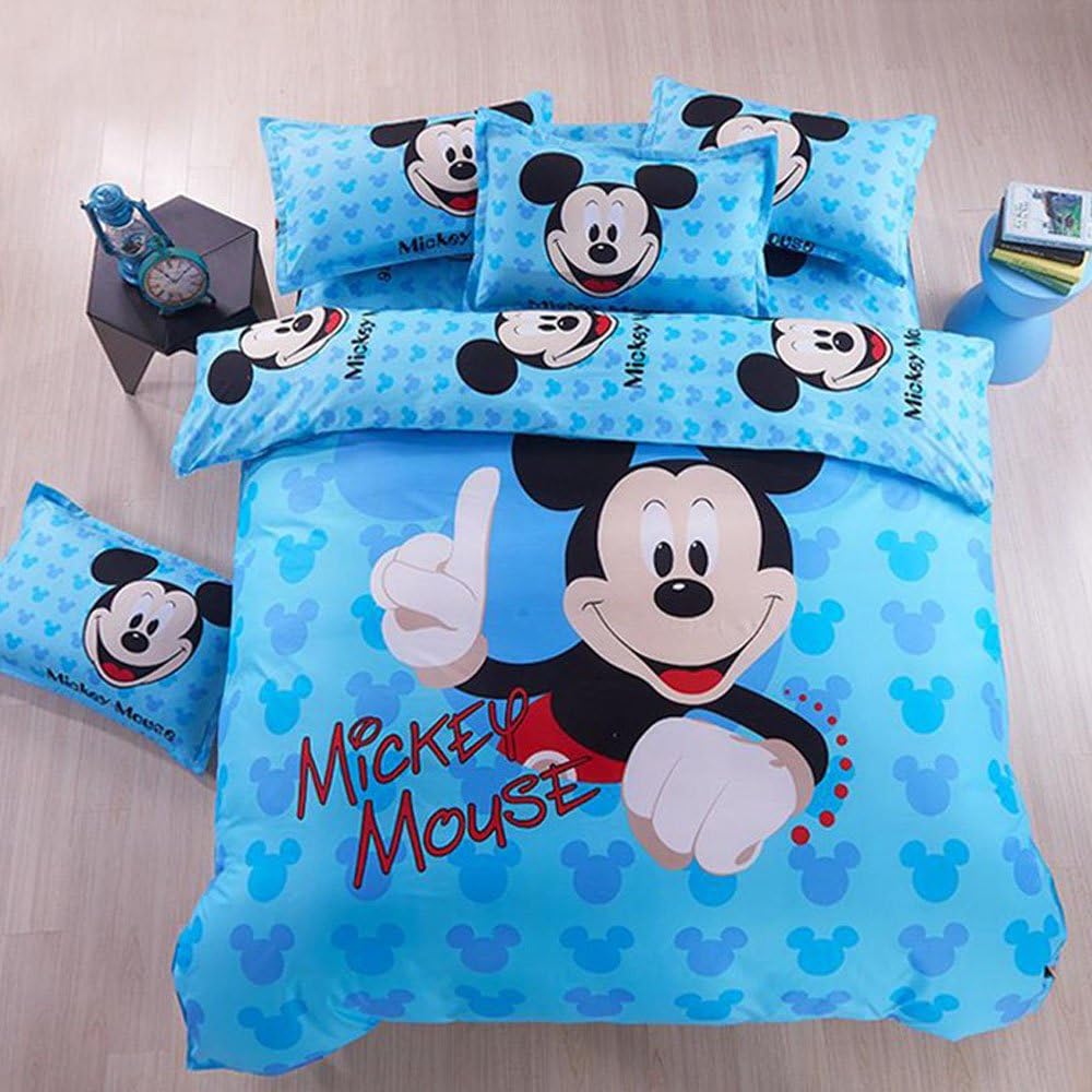 Cartoon Bedding Sets Mickey Mouse Duvet Cover Set Polyester 4Pcs Bedding Set Disney Bedding for Kids Children Bed Sheets Birthday Gift,Full Size